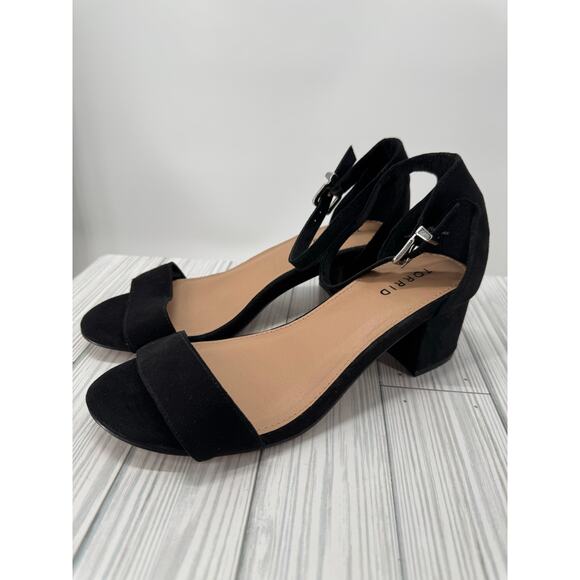 Torrid Women’s 9W Black Faux Suede Block 2" Heel Sandals Open Toe Ankle Strap - Picture 1 of 8